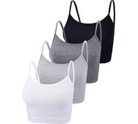 BOAO Paquete de 4 Camisetas Cortas sin Mangas de algodón con Tirantes Delgados para Mujer, Camisetas Cortas básicas Deportivas para Adolescentes y niñas, M