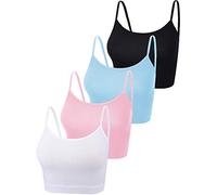 BOAO Paquete de 4 Camisetas Cortas sin Mangas de algodón con Tirantes Delgados para Mujer, Camisetas Cortas básicas Deportivas para Adolescentes y niñas, M