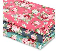 Boao Tela de algodón floral con estampado de rosas, para acolchado, costura, manualidades, 3 piezas de 91,4 cm de 157,5 de ancho
