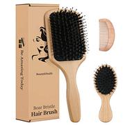 Boar Bristle Hair Brush, Detangler Brush, Hairbrush for Long Short Thick Thin Curly Straight Wavy Dry Hair Adds Shine and Makes Hair Smooth, Best Paddle Hair Brush for Men Women Kids