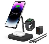 Boaraino Cargador magnético inalámbrico, 3 en 1 Cargador Inalambrico Compatible con iPhone 16/16 Pro/16 Pro Max/15/14/13/12, Apple Watch10/ 9/8/7/6/SE/5/4/3, AirPods 2/3/4/Pro