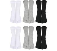BOARDFEB 6 pares de calcetines Tabi elásticos divididos con dos dedos del pie, calcetines de algodón para sandalias japonesas, calcetines separados para hombres y mujeres, unisex, Gris Negro Blanco,