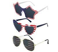 BOARDFEB Paquete de 3 lentes de sol con la bandera estadounidense, 4 de julio, gafas de fiesta patriótica, rojo, blanco, azul, accesorios de Estados Unidos para mujeres y hombres, celebración del Día