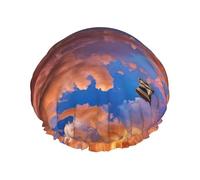 Boat & Cloud - Gorro de ducha con doble banda elástica impermeable con orejas con volantes, para cocina, a prueba de aceite, se puede reutilizar