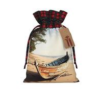 Boat On The Beach - 1 bolsa de Navidad con cordón de 4.7 x 6.9 pulgadas, bolsa robusta para regalos y artículos esenciales de uso diario