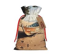 Boat On The Beach - 1 bolsa de Navidad con cordón de 4.7 x 6.9 pulgadas, bolsa robusta para regalos y artículos esenciales de uso diario