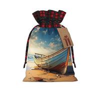 Boat On The Beach - 1 bolsa de Navidad con cordón de 4.7 x 6.9 pulgadas, bolsa robusta para regalos y artículos esenciales de uso diario