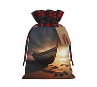 Boat On The Beach - 1 bolsa de Navidad con cordón de 8.3 x 11.8 pulgadas, bolsa robusta para regalos y artículos esenciales de uso diario