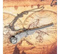 Boatswain's Brass Crafted Bosun's Pipe Whistle With Chain & Handcrafted Rosewood Anchor Inlayed Case | Pirate's Decor Collection | Maritime Decor | Nagina International (Nickel Plated)