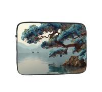 BOAXXL Blue Trees On The Shore - Bolsa para laptop, ligera y compacta, adecuada para viajes y trabajo, universidad, Black, 10 inch