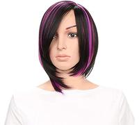 Bob corto ombligo recto omber mezclado negro púrpura pelucas frontales resistente al calor Fibra sintética de las raíces oscuras para el cosplay 12inches / 30cm chenghuax