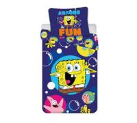 Juego de ropa de cama tamaño cuna de Bob Esponja de 100 x 135 cm + funda de almohada de 40 x 60 cm, 100 % algodón, ropa de cama de Bob Esponja para niños, juego de cama reversible para niños pequeños