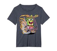 Bob Esponja Pantalones Cuadrados Bob Esponja Comic Bike Camiseta, Mujer Tallas Grandes, Azul Jaspeado, 1XL Grande
