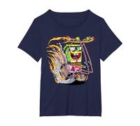 Bob Esponja Pantalones Cuadrados Bob Esponja Comic Bike Camiseta, Mujer Tallas Grandes, Azul Marino, 1XL Grande