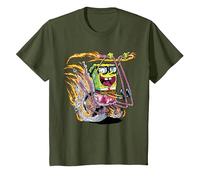 Bob Esponja Pantalones Cuadrados Bob Esponja Comic Bike Camiseta, Niños, Verde Oliva, 12 años