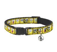 Bob Esponja Squarepants - Collar de Gato con Campana, Clip de plástico, fácil de Ajustar, Tira de película de Expresiones de Bob Esponja Amarillos, Negro y Blanco, 8.5 a 12 Pulgadas 0.5 Pulgadas de