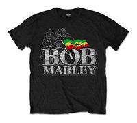 Bob Marley - Bob Marley Distressed Logo - Camiseta para hombre, Negro, XX-Large