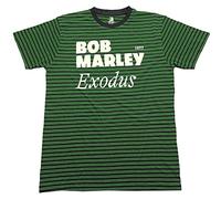 Bob Marley Camiseta con Logotipo de Exodus a Rayas, Color Negro y Verde, 42 Unisex Adulto