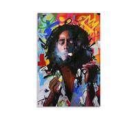Bob Marley- Figuras famosas de cine y televisión, figuras de música pop, póster decorativo en lienzo, impresión artística de firma, foto de firma, decoración del hogar, 30 x 45 cm, estilo sin marco,