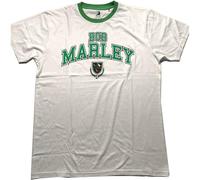 Bob Marley T Shirt Collegiate Crest Official Unisex White Ringer, Camiseta Unisex Adulto, White,