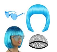 Bob Pelucas para mujer - Neón Cosplay Tocado | Juego de pelucas de pelo corto y gafas de sol - para mujeres y mujeres, rendimiento escénico, creador de contenidos, eventos temáticos, cómic