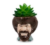 Bob Ross Mini Ceramic Planter with Artificial Succulent Plant