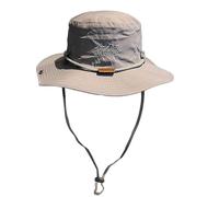 Bob Sombrero de pesca unisex adulto para exteriores con protección UV - Tejido ligero de secado rápido, diadema con placa de piel y bordado «Travellers» - para senderismo, camping y playa