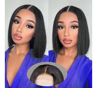 Bob Wig Human Hair 4x4 Lace Front Straight Brazilian Lace Frontal Wigs 180% Density Short Bob Wig for Black Women Natural Colour (12 inch)