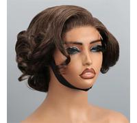 -*-Bob Wig Human Hair Pre Cut Glueless HD Lace ClosureWigs, Big Curly Mature Boss Left C Parted Frontal Wig For Women