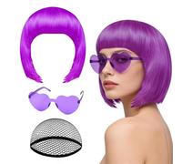 Bob Wig Women - Neon Dress Up Headpiece with Sunglass Set | Stage Performance Costume Perfect for Girls Content Creators Themed Events Comic Conventions Film Making Masquerade Party
