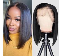 Bob Wigs Human Hair 10 inch Straight Wig 13x4 Lace Front For Black Women | Bob Wigs Human Hair Straight Short Bob Wig 13x4 Lace Front Brazilian Virgin Hair for Black Women Natural Black 180% Density