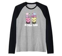 Boba BAE Cute Kawaii Boba Drinks Texto Blanco Camiseta Manga Raglan