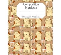 Boba Cat Composition Notebook: Kawaii Cat and Bubble Tea Theme | Wide Ruled | 100 Pages | 7.5 x 9.25 Inches | For School or Journaling