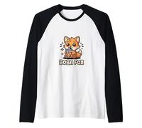 Boba Fox Design Lindo Zorro Bubble Tea Kawaii Camiseta Manga Raglan