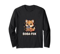 Boba Fox Design Lindo Zorro Bubble Tea Kawaii Manga Larga