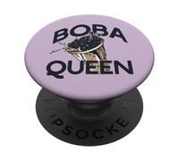 Boba Queen Bebida Té de Burbujas Cadera Perla Leche PopSockets PopGrip Adhesivo