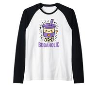 Bobaholic Bubble Tea Boba Lover Kawaii Bebe un Lindo té con Leche Camiseta Manga Raglan