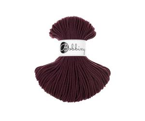 Bobbiny Cordón trenzado de algodón junior, 3 mm x 100 m, versátil para tejer, tejer, manualidades y decoración del hogar, cuerda colorida de alta calidad, color burdeos cálido