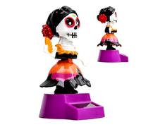 Bobbles Heads Skull, Solar Powered Ornaments Bobbing Head, 5.75x3.27 Dancing Skeleton Figurine with Moving Heads, Car Dashboard or Desk Display, Fun Novelty Toy for Adults, Friends, Coworkers