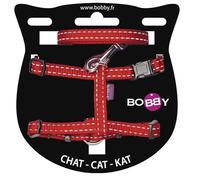 Bobby Canifrance, Safe, Kit de Arnés y Correa para Gato, Antiescape, Reflectante, Resistente, Rojo, 25-38 x 10 cm