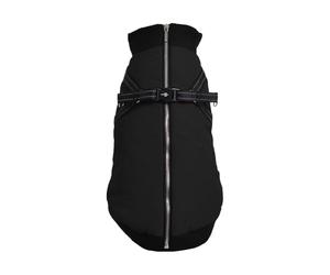 Bobby Safe - Abrigo para Perros con arnés Integrado, Talla de Espalda 30 cm, Interior de Forro Polar, Cierre de Cremallera Superior, Reflectante, Color Negro