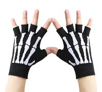 BOBIBI Guantes de esqueleto elásticos unisex sin dedos para Halloween, accesorios para mujeres y hombres, Condyle blanco, Talla única