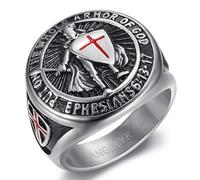 BOBIJOO JEWELRY - Anillo Caballero Templario Armas de Dios Acero Plata - 14 (7 US)