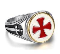 BOBIJOO JEWELRY - Bague Chevalière Templier Homme Acier inoxydable Argent Email Or Croix Rouge épée 16mm - 31 (14 US)