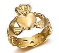 BOBIJOO JEWELRY - Claddagh Corazón Amor Amistad Irlanda Anillo de Mujer Acero Inoxidable Chapado en Oro - 14 (7 US)