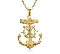 BOBIJOO JEWELRY - Colgante, Collar De Ancla De La Marina De La Barra del Timón De Jesús De La Cruz De Cristo De Oro De Oro Chapado Viajero De Acero