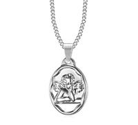 BOBIJOO JEWELRY - Colgante Medalla de Ángel de la Guarda Bautismo de Plata de Acero