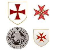 BOBIJOO Jewelry - Conjunto de 4 pines templarios, escudos, sello, cruz de Malta