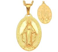 BOBIJOO JEWELRY - Grand Pendentif 4cm Homme Médaillon Vierge Miraculeuse Marie Acier Plaqué Doré Or + Chaîne