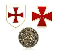 BOBIJOO Jewelry - Lote de 3 insignia de la Orden de los Caballeros Templarios